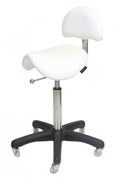 Stool - Saddle - With Back - Black Base- (White Upholstery)