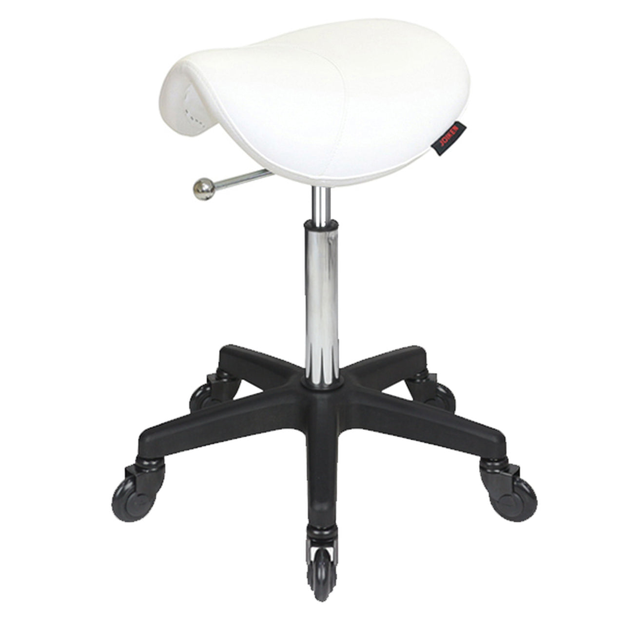 Saddle - No Back - Black Base - (White Upholstery) With CLICK'NCLEAN Castors