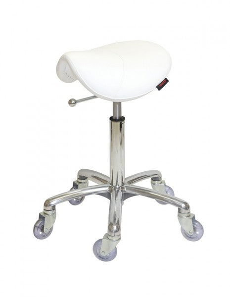 Stool - Saddle - No Back - Chrome Base - (White Upholstery)