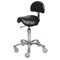 Stool - Saddle - With Back - Chrome - (Black Upholstery)