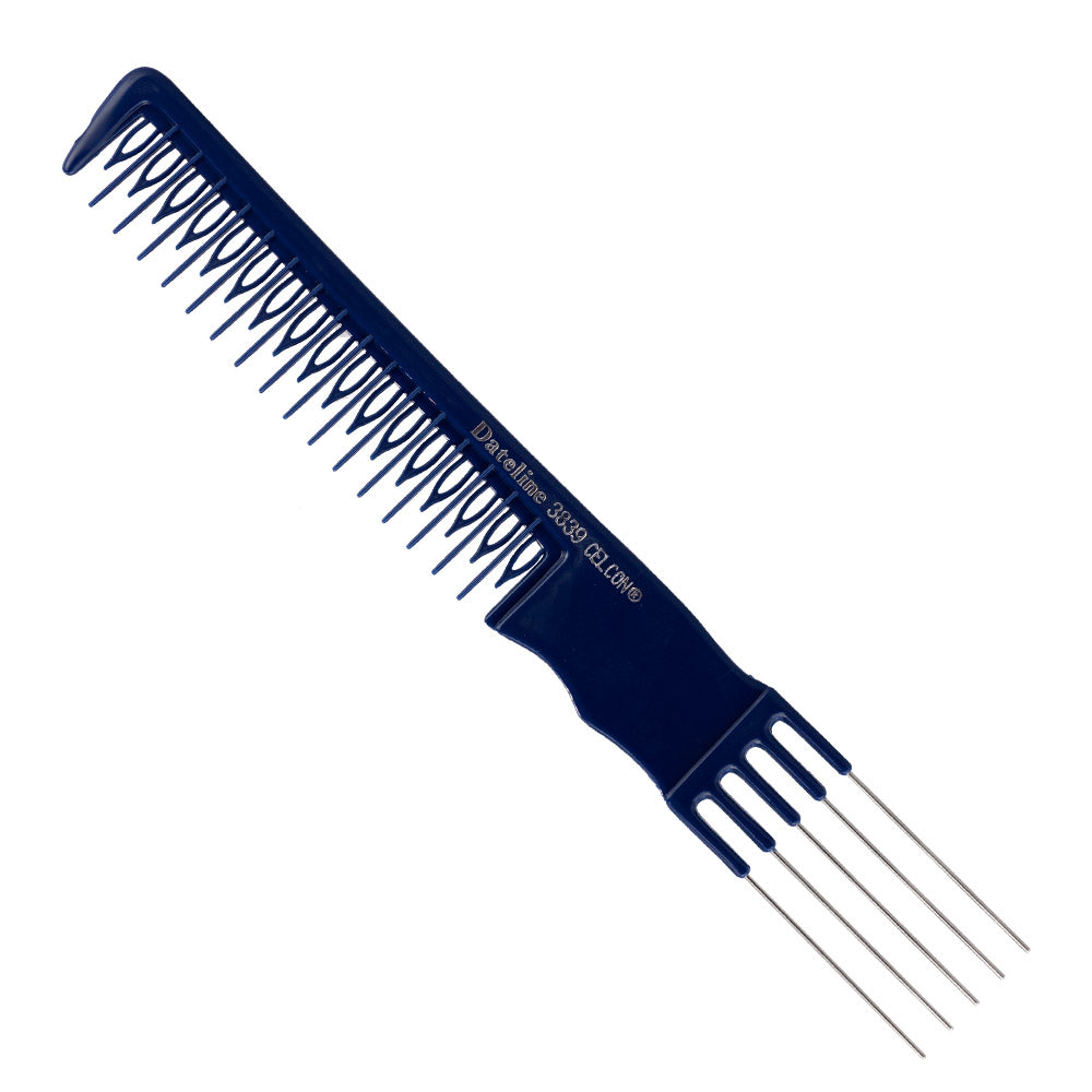 Dateline Professional Blue Celcon Teasing Comb with 5 Tails 8 1/4" 3839 - Stainless Steel